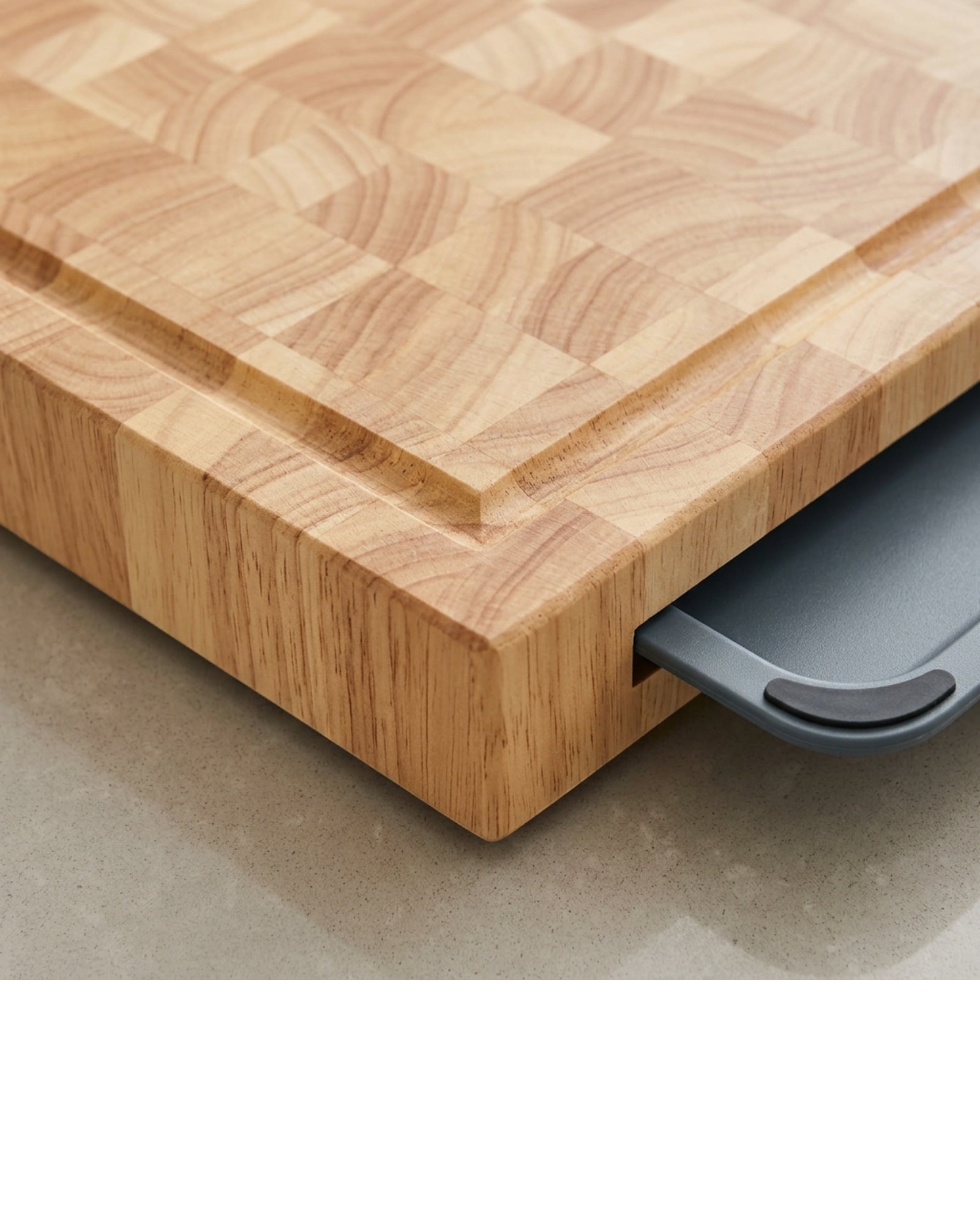 Thwgf End-Grain Rubberwood Cutting Board with Two Trays 42 x 30 cm Natural Slate - Detail view