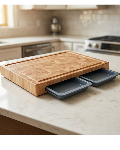 Thwgf End-Grain Rubberwood Cutting Board with Two Trays 42 x 30 cm Natural Slate - Lifestyle view